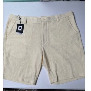 FootJoy Mens Seersucker Golf Shorts yellow  Stretch Waistband W42 New With Tags